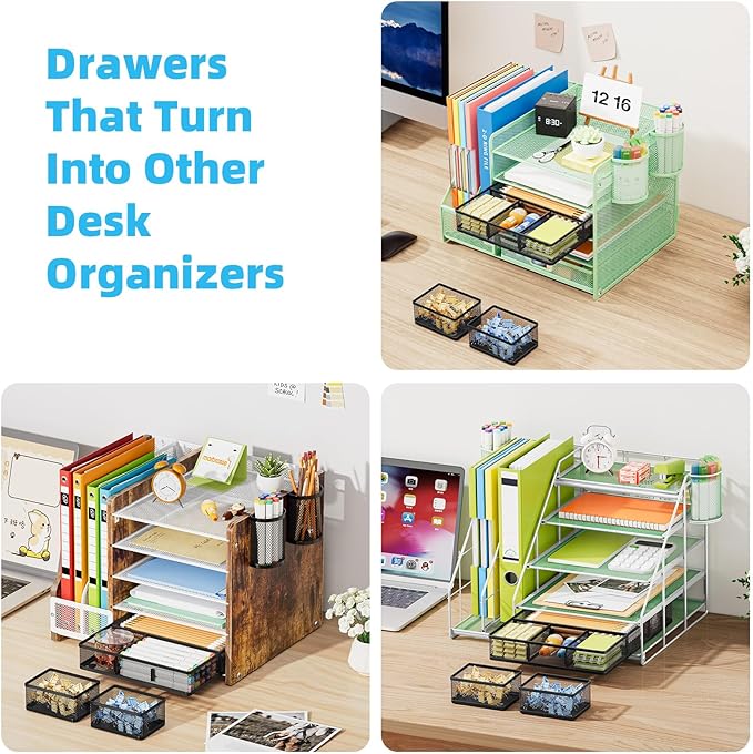 Marbrasse 3 Packs Desk Drawer Organizers, Metal Mesh Dividers Desk Drawer Organizer Tray with 9 Adjustable Compartments, Pen Organizer for Drawer Tray Box Accessories for Desktop,Kitchen, Makeup