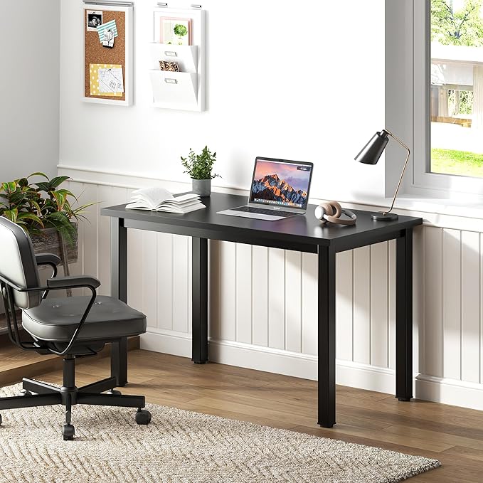 Need Small Desk, 31.5 inch Sturdy Writing Desk for Small Spaces, Computer Desk Teens Desk Study Table Laptop Desk Home Office, Black Metal Frame, Black