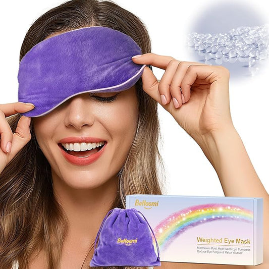 BeHoomi Heated Eye Mask Warm Compress for Eyes, Soothing Weighted Eye Mask for Sleeping, Microwave Moist Heating Pad Hot Compress for Eyes Relaxation, Reusable Sleep Mask for Home, Office (Purple)