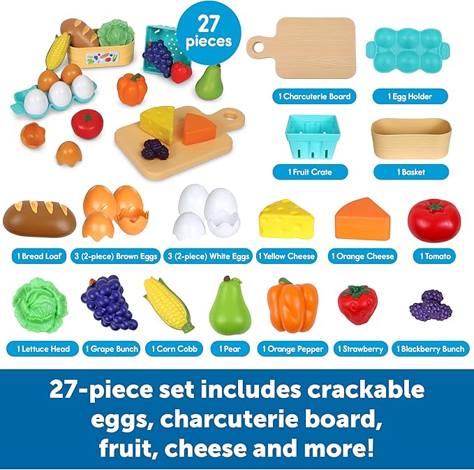 Learning Resources New Sprouts Farm-to-Table Fresh Market, 27 Pieces, Ages 18 Months+, Play Food for Kids Kicthens, Grocery Store Pretend Play, Play Kitchen Accessories