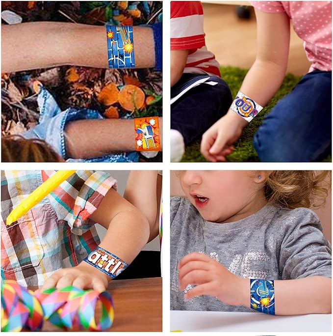 48PCS Dart War Party Favors Slap Bracelets, Dart Battle Wristbands Bracelets Goodie Bag Fillers for Dart War Gun Birthday Decorations Supplies for Kids Boys and Girls