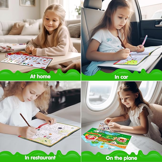JOYIN 3 Pcs Activity Books for Kids, Make a Face Reusable Stickers, Hidden Pictures Books, Travel Toys for Boys Girls