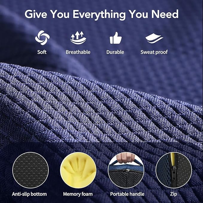 Feagar X Large Memory Foam Seat Cushions for Office Chairs Desk, Chair Cushion Tailbone Pain Relief Extra Dense Hip Sciatica Car Seat Cushion for Long Sitting Blue