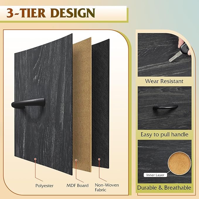 WLIVE Tall Dresser for Bedroom, Fabric Dressers Storage Tower, Dresser & Chest of Drawers with 11 Drawers, Storage Cabinet, Hallway, Closets, Steel Frame, Wood TopCharcoal Black Wood Grain Print