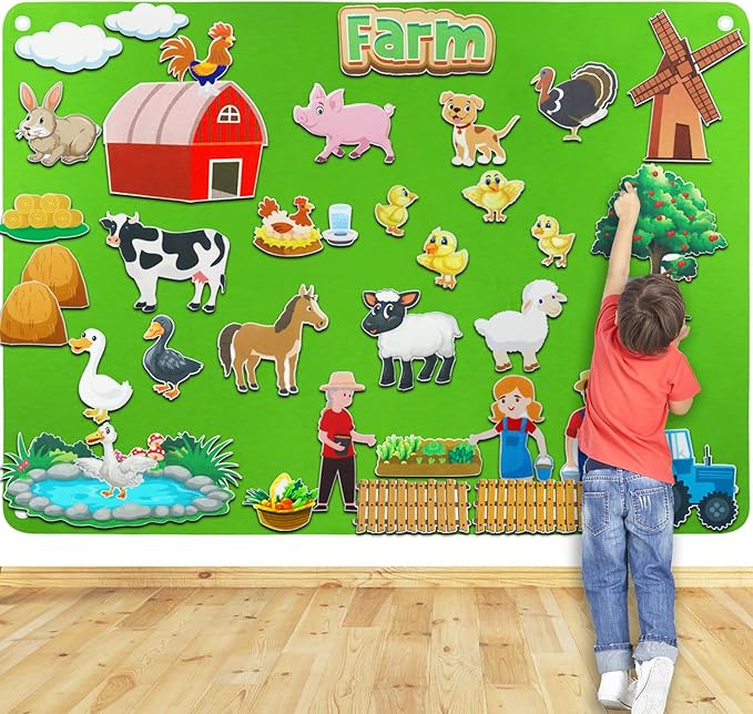 Craftstory 47 Pcs Farm Animals Toys Flannel Felt Board Story Sets for Toddlers Kids 47 Pieces Farm Barnyard Toys Interactive Montessori Sensory Busy Board Arts Crafts Gifts for Kids