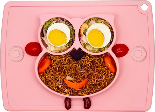 Qshare Toddler Plate, Portable Baby Plate for Toddlers and Kids, BPA-Free Strong Suction Plates for Toddlers, Dishwasher and Microwave Safe Silicone Placemat 11x8x1 inch