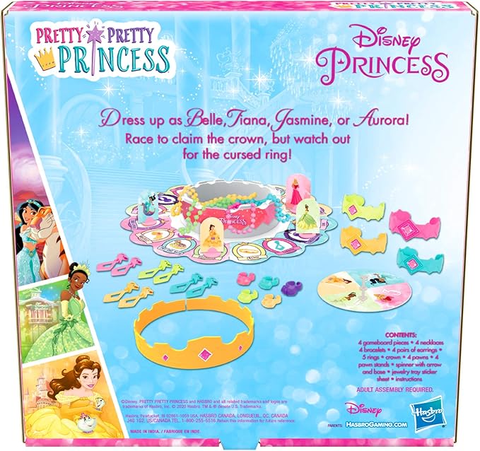 Hasbro Gaming Pretty Pretty Princess: Edition Board Game Featuring Disney Princesses, Jewelry Dress-Up Game for Kids Ages 5 and Up, for 2-4 Players