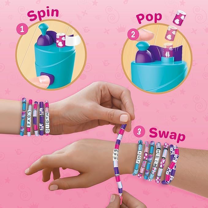 Imagimake Spin n Pop DIY Bracelet Making Kit | Patented Electric Bracelet Maker | Ages 8-13 | Create 10 Unique Bracelets with Shiny Foil Beads, Alphabet Beads & Clasps for Teen Girls