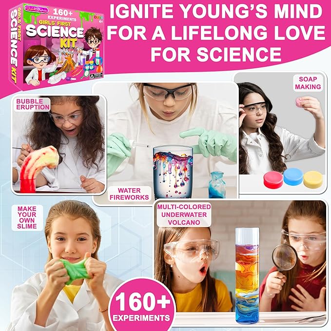 Jim&Gloria Girls Science Kits for Kids 5 7 8 12 Year Old Birthday Gift Ideas, Learning Educational Toy, Stem Toys Chemistry Experiments, DIY Volcano Project Set, Easter Gifts for Kids