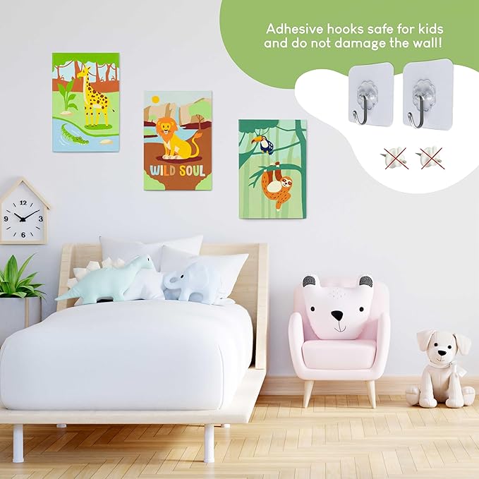 BONNYCO Paint by Numbers Kit for Kids Animals Pack 3 Canvas Paint by Number Canvas, Jungle Animals Gifts for Boys, Arts and Crafts, Kids Paint by Number Kits Pre Drawn Canvas for Painting for Kids