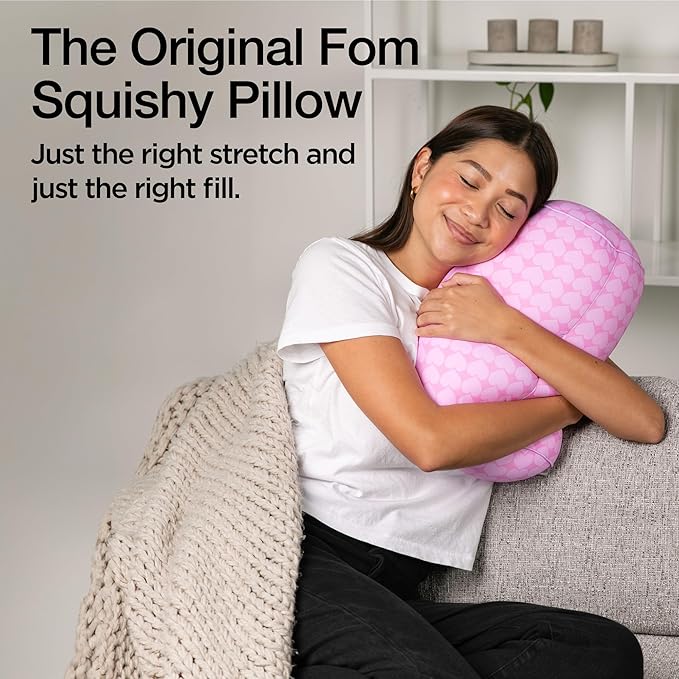 Brookstone Squishy FOM Cushion Pillow - The Original Stretchy, Comfy, Colorful Pillow for Neck, Lumbar Support, and Bed - for Sleeping, Car, Travel - Small Pillow, Hearts, 12 x 7 Inches