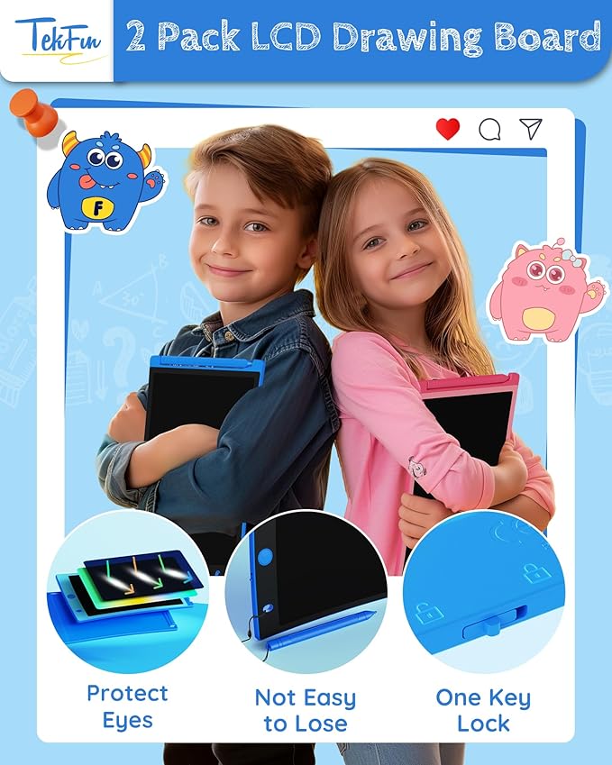 TEKFUN 4 Pack LCD Writing Tablet with Stylus, 8.5in Erasable Doodle Board Mess Free Drawing Pad for Kids, Car Trip Educational Toys Birthday Christmas Gift for 3 4 5 6 7 Girls Boys