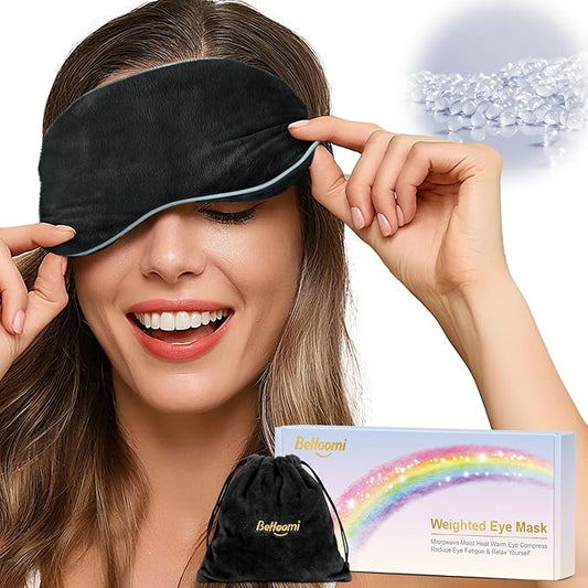 BeHoomi Heated Eye Mask Warm Compress for Eyes, Soothing Weighted Eye Mask for Sleeping, Microwave Moist Heating Pad Hot Compress for Eyes Relaxation, Reusable Sleep Mask for Home, Office (Black)