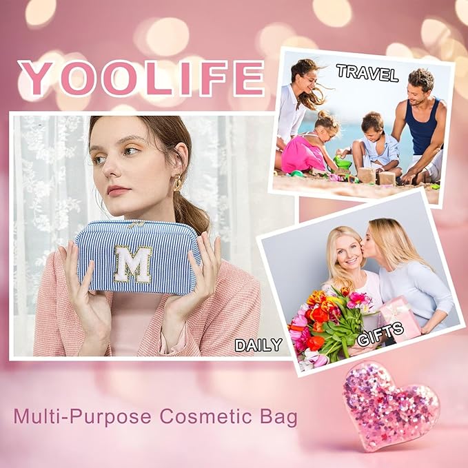 YOOLIFE Gifts for Women Teen Girls Kids - Initial Makeup Bag Cosmetic Case Toiletry Pouch, Birthday Gifts for Women Friends Sister Teacher, Light Green F