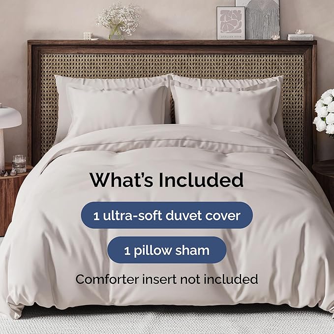 Duvet Cover Twin/Twin XL Size Set - Extra Soft Duvet Cover 68 x 90 with 1 Pillow Sham - Hotel Luxury, Easy Care and Fade Free with Zipper Closures & Ties - Comfy, Breathable Bedding Set (Light Grey)