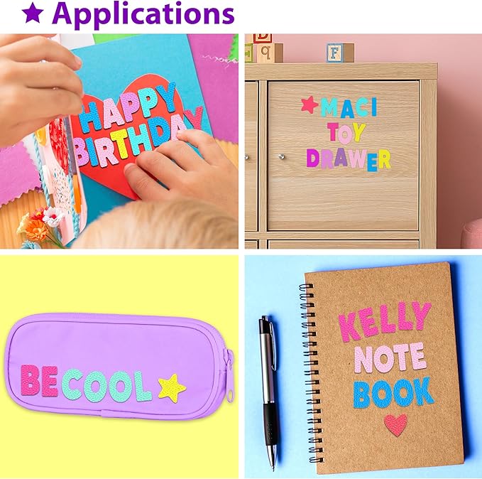 KRAFUN Felt Sticker Kit for Beginner Young Girls and Kids Arts & Crafts, Pack of 600 Assorted Scrapbook Stickers Alphabets, Numbers, Fun Shapes, Preschool, Children Early Learning, self Adhesive