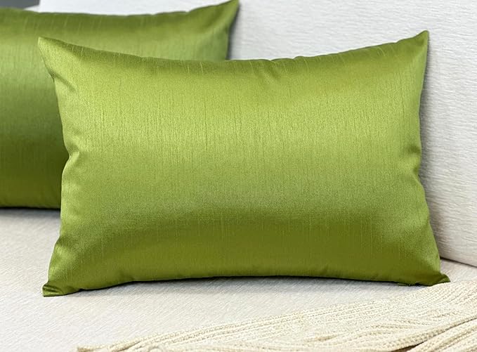 Aiking Home 12x18 Inches Faux Silk Rectangular Throw Pillow Cover, Zipper Closure, Green (Set of 2)
