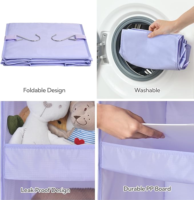 GRANNY SAYS 3 Shelf Hanging Closet Organizers and Storage, Collapsible Closet Storage Organizer with 2 Metal Hooks, Leak-Proof Hanging Shelves for Nursery, Kids Room, Bedroom, 1 Pack, Purple