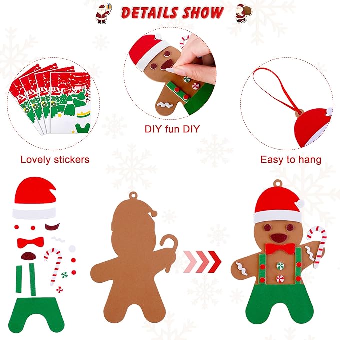 Fovths 24 Pieces Christmas Foam Sticker Set DIY Christmas Crafts Xmas Party Decorations Christmas Tree Ornament for Christmas Party Game, 6 Styles