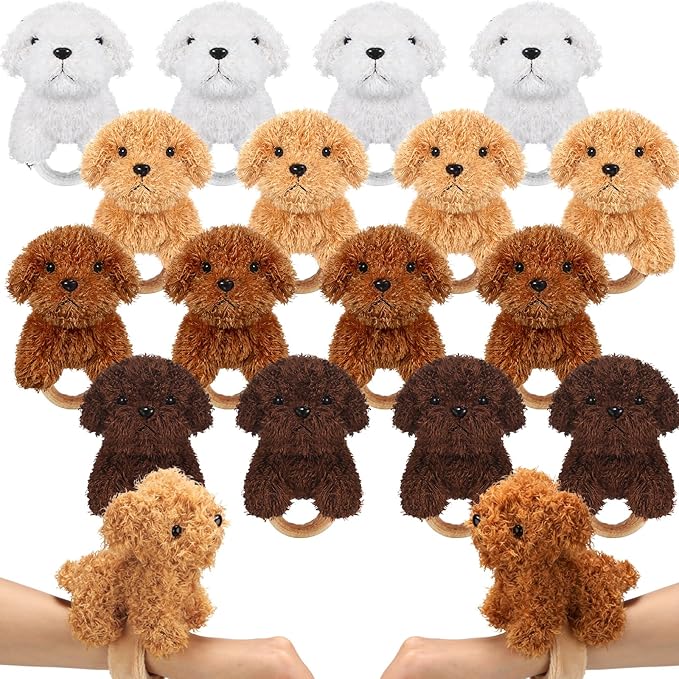 Ceenna 16 Pcs Valentine's Day Puppy Stuffed Animal Slap Bracelets Colorful Puppy Slap Bracelets 8.66 Inch Adorable Puppy Slap Wrist Bracelets Bulk for Birthday Party Favors Goodie Bag Fillers