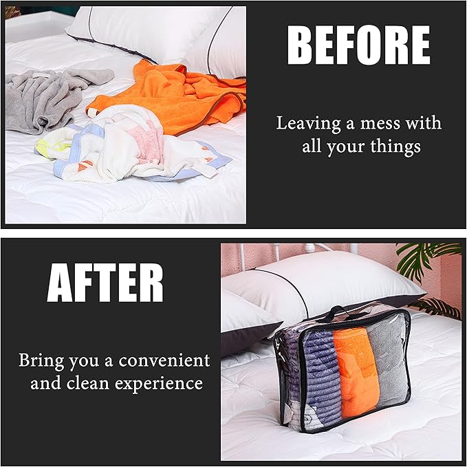 6 Pieces Large Clear Travel Packing Cube Clear Vinyl Zippered Storage Bags See Through Moving Bag PVC Multipurpose Pouch with Handle for Suitcase Shirts Dress Storage (Black, 15.8 x 10.2 x 3.9 Inch)