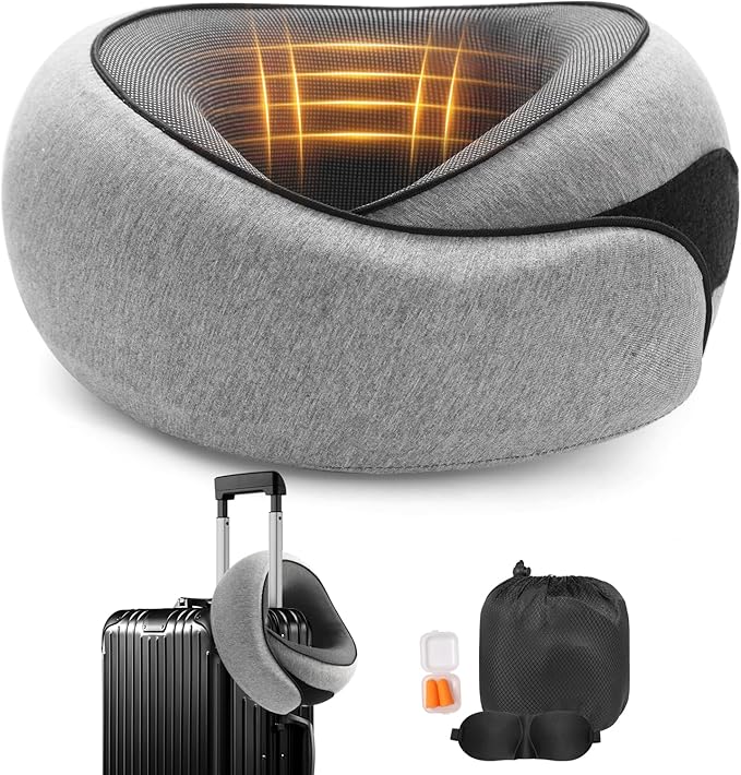 Vietora Eud Travel Neck Pillow, Memory Foam Neck Support for Airplane, Car & Office, Breathable Portable Design with Eye Mask, Earplug Holder & Carry Bag, for Christmas & New Year