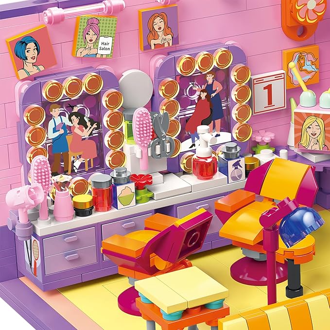 Friends House Building Block Set, Bear Hair Salon Business City View Small Brick Model, Mini Construction Toy, Hobbies Christmas Birthday Gift Teens Children Kids Boys Girls 6+, 583pcs