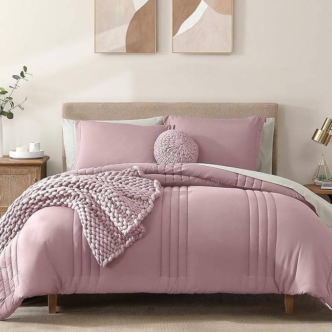 Monbix Queen Comforter Set - 7 Pieces Zephyr Bed in a Bag Queen Bedding Sets with Comforters, All Seasons Comforter Bed Set with Sheets, Pillowcases & Shams