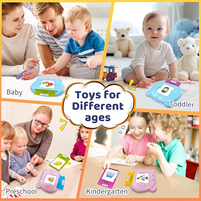 Toddlers Talking Flash Cards, Baby Learning Cards with 224 Sight Words, Educational Toy Gifts for Toddler 3-12 Year Old Boys and Girls, Montessori Toys, Speech Therapy, Autism Sensory Toys, Blue