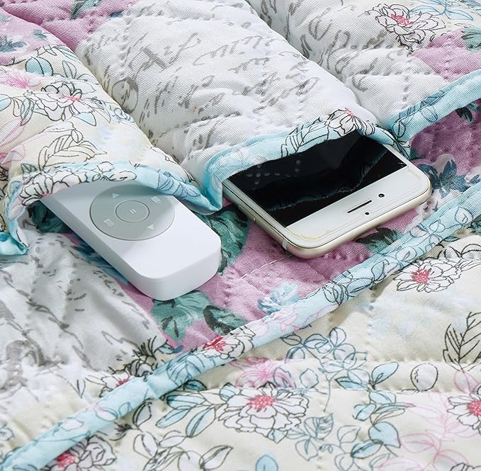 Brilliant Sunshine Lilac Rose Couch Sofa Armrest 5 Pockets Organizer, Slip Resistant Recliner Armchair Caddy, Washable Remote Controls Holder, Storage for Magazine, Tablet, Phone, 35×13", Egg Blue