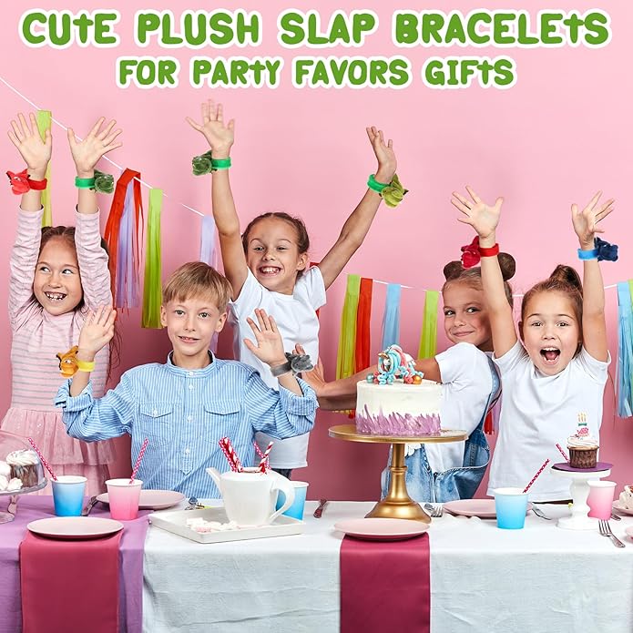 Lenwen 8 Pcs Stuffed Animal Slap Bracelets for Kids Plush Animals Slap Bracelets Bulk Cute Tiger Giraffe Turtle Koala Bracelets Wrist Animals for Girls Boys Valentine's Day Party
