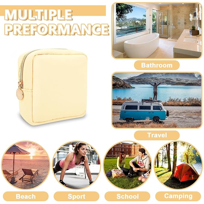 UIXIZQ Mini Makeup Pouch for Purse, Small Cosmetic Bag Pouch Nylon Travel Toiletry Organizers for Women Girls, Cute Zipper Pouch Coin Purse Preppy Storage Bag for School Work(Mini-Sand)