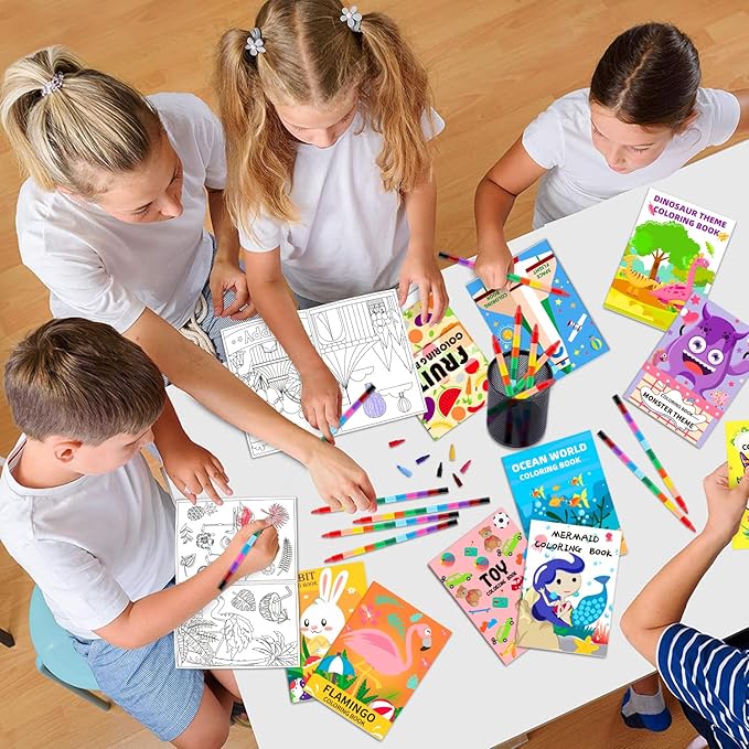 20 Pack Coloring Books for Kids with 20 Stacking Crayons Set Mini Coloring Books Bulk for Kids Ages 2-4-8-12 Small Activity Books For Birthday Party Favors Gifts Goodie Bags Stuffers Classroom