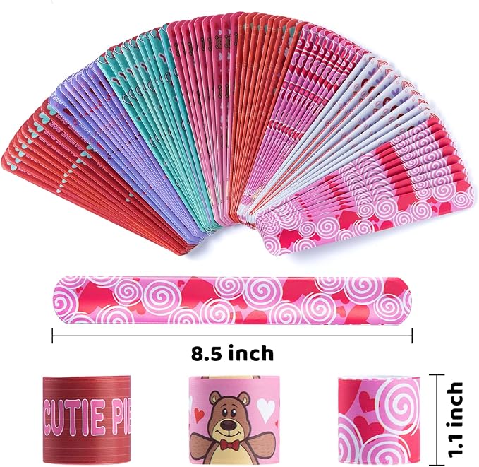 JOYIN 48 Pcs Valentines Day Slap Bracelets with Colorful Hearts and Animal for Party Favors, Kids School Supplies, Birthday presents, and Game Prizes