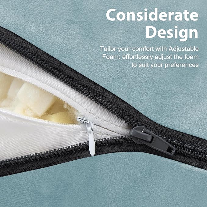 Back Pillow for Bed Sitting up, Reading Pillow for Sitting in Bed Adult, Back Support Pillow, Memory Foam Sit up Lounge Backrest Pillow with Arms for TV, Couch, Chair, Dorm, 18 Inch, Lake Blue