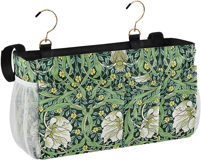 Bedside Caddy for Dorm Bed Bedside Hanging Caddy Bag Iron Frame Storage Organizer Pocket for Bunk Home College Hospital Beds 2 Hooks