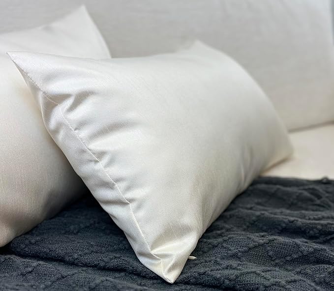 Aiking Home 12x24 Inches Faux Silk Rectangular Throw Pillow Cover, Zipper Closure, Ivory (Set of 2)