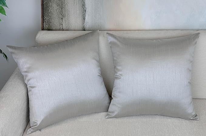 Aiking Home 20x20 Inches Faux Silk Square Throw Pillow Cover, Zipper Closure, Silver (Set of 2)