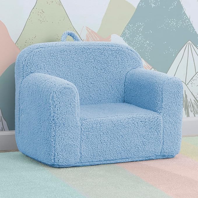 Delta Children Sherpa Cozee Chair - Foam Kids Chair for Ages 18 Months and Up, Powder Blue