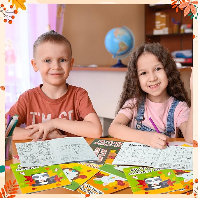 Fall Animal Activity Books for Kids - Autumn Theme Mini Games Coloring Book Set Bulk Mazes Word Search Word Scramble Games for Fall Thanksgiving Halloween Party Goodie Bags Stuffers Classroom Favors