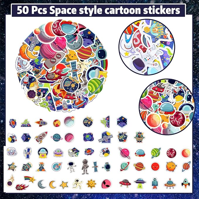 146 pcs Space Party Favors, Hands Slap Bracelets Rocket Keychains Sticker, Space Themed Toys for Kids Painting Kit, Galaxy Theme Bag Fillers for Classroom Prizes Birthday Kids Gift