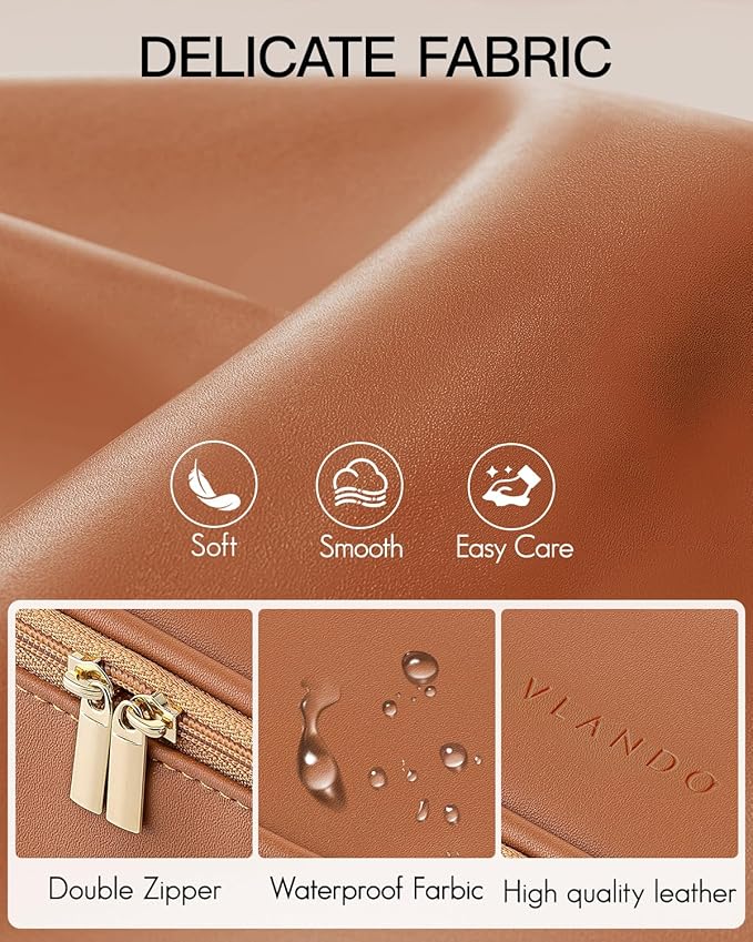 Vlando Travel Makeup Bag,Small Makeup Bag for Women,Gifts for Women Girls, Makeup Pouch Purse Travel Essentials Toiletries-Brown
