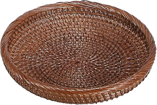 Hipiwe Small Key Basket Bowl for Entryway 7.6" Round Woven Wicker Basket Fruit Serving Tray Woven Basket Wall Decor Rattan Organizer Basket for Keys Wallet Cell Phone, Brown