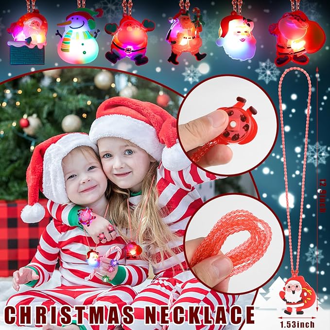 CCINEE 54pack Christmas Party Favors for Kids Light Up Necklace Lighted Rings LED Flash Bracelet Bulk Flashing Light Glow in the Dark Xmas Stocking Stuffers for Christmas Party Supplies