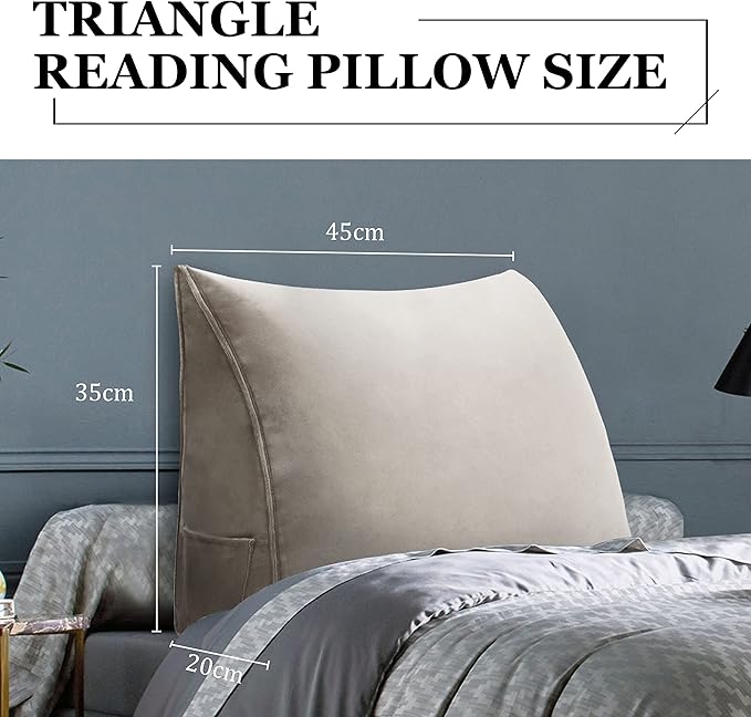 Wedge Headboard Bolster Pillow Reading Pillows for Sitting in Bed Adult，Small Velvet Triangular Cushion Backrest Lumbar Back Support Upholstered Daybed Sit Up Book Pillows（Camel, Small）