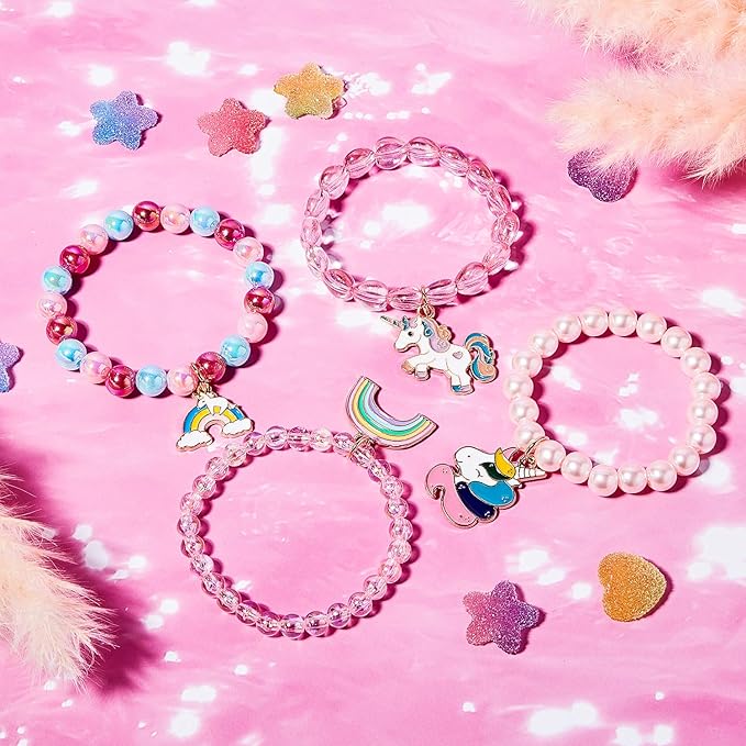 Hicarer 9 Pieces Unicorn Girls Bracelets for Toddler Little Girls Rainbow Bracelets Princess Colorful Cute Beaded Jewelry for Gift Goodie Bag Stuffers Birthday Party Favors(Bead Style)