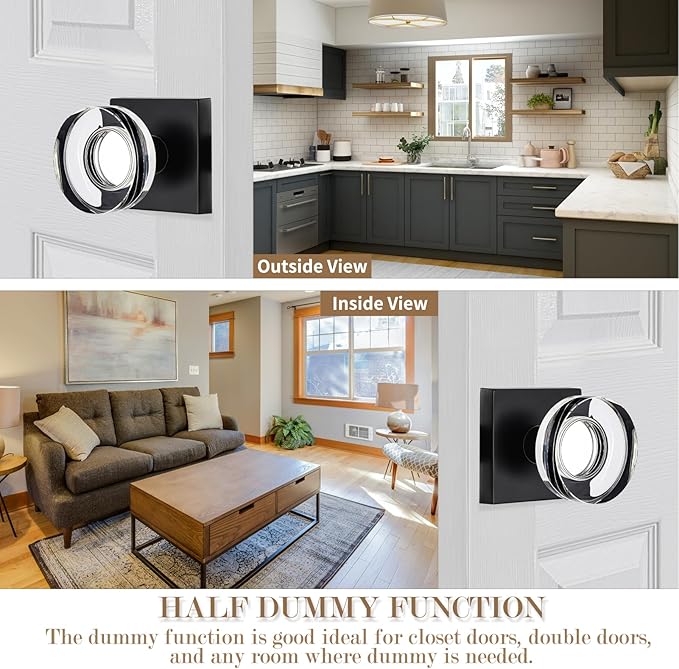 coolnews 2 Pack Matte Black Dummy Door Knob Glass Door Knobs Interior Crystal Door Handles for Hall and Closet Crystal Door Knobs