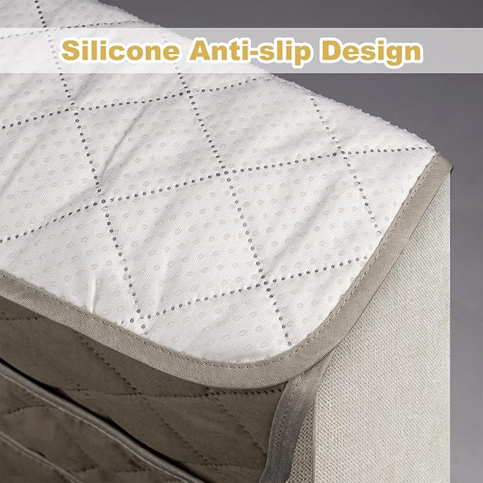 Remote Control Holder for Recliner,Armchair Caddy,Non Slip Sofa Armrest Storage Organizer for Recliner Couch with 6 Pockets for TV Remote,Cell Phone,Magazine (Beige)