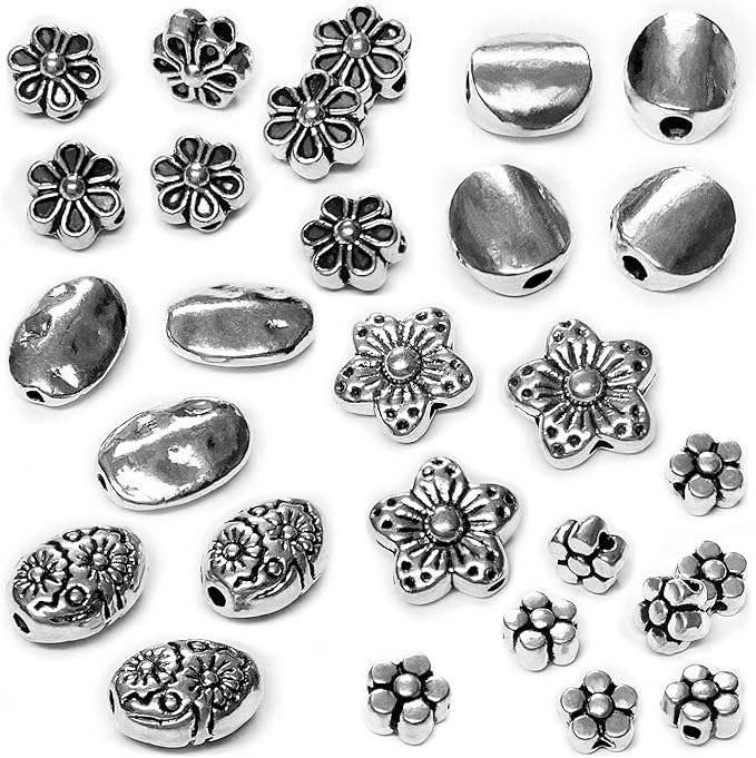 Flat Beads for Jewelry Making Supplies for Adults Small Seed Beads for Necklace Earring Bead Bracelet Making Kit Beads Bulk Tibetan Silver Spacer Beads for Jewelry Making 240pcs Silver Jewelry Set