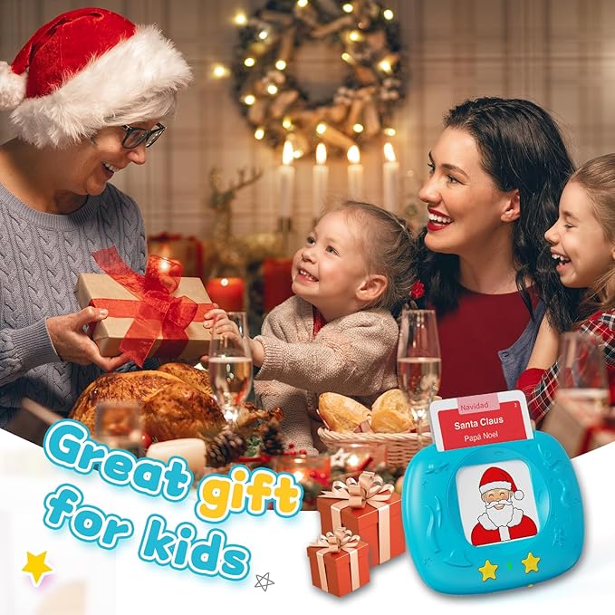 Toddlers Bilingual Spanish & English Talking Flash Cards with 288 Sight Words, Speech Therapy Toys for 3 4 5 6 Years Old Boys and Girls, Learning Educational Kids Gifts (Blue)